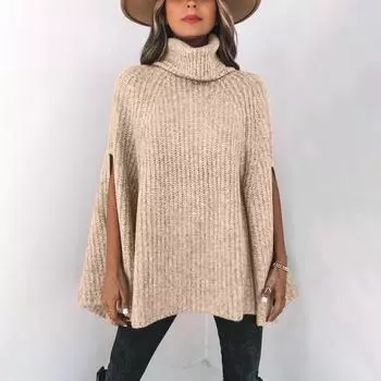 Женская мода осень/зима сплошной цвет водолазка накидка свободный свитер XL