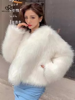Женская мода, осенне-зимнее теплое пальто из искусственного меха, женское молодое короткое плюшевое пальто, модное пальто с длинным рукавом one size белый
