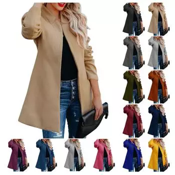 Женская мода осенне-зимний плащ средней длины, классическая куртка с лацканами спереди, пальто L