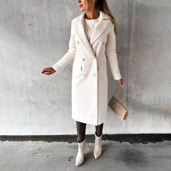 Женская мода осенне-зимний свободный повседневный твидовый жакет с длинными рукавами Топ XXL бежевый