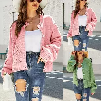 Женская мода осенне-зимняя одежда кардиган темперамент пальто с круглым воротником S зелёный