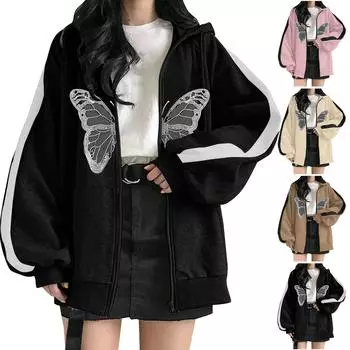 Женская мода осенне-зимняя утолщенная теплая куртка-свитер на молнии с капюшоном L чёрный