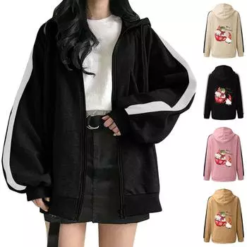 Женская мода осенне-зимняя утолщенная теплая куртка-свитер на молнии с капюшоном S чёрный