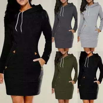 Женская мода Осеннее платье Женская повседневная толстовка с длинным рукавом Спортивный пуловер Толстовка S красный