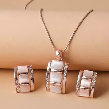 Женская мода ожерелье и серьги комплект ювелирных изделий со стразами имитация драгоценных камней кулон серьги-гвоздики комплект вечерние подарок розового золота