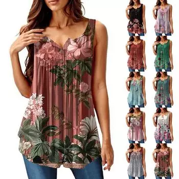 Женская мода плиссированная безрукавка повседневная футболка жилет топ на пуговицах L чёрный