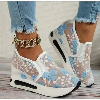 Женская мода плоская обувь, внутренняя сетка, дышащие повседневные туфли 36