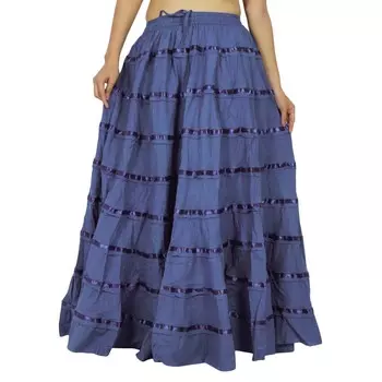 Женская мода пляжная хиппи бохо цыганская одежда кружевная повседневная юбка One size синий