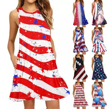 Женская мода пляжная юбка с круглым вырезом без рукавов платье с принтом L чёрный