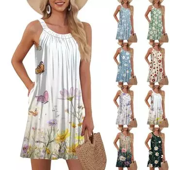 Женская мода пляжный жилет повседневный летний карман лямки ретро, цветочное платье XXL фиолетовый
