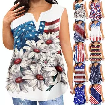 Женская мода плюс размер футболка с v-образным вырезом Independent Day без рукавов с принтом L синий