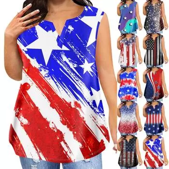 Женская мода плюс размер футболка с v-образным вырезом Independent Day без рукавов с принтом L чёрный