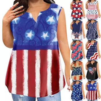 Женская мода плюс размер футболка с v-образным вырезом Independent Day без рукавов с принтом L чёрный