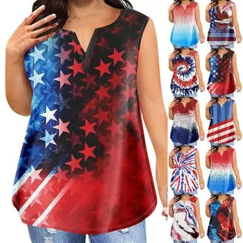 Женская мода плюс размер футболка с v-образным вырезом Independent Day без рукавов с принтом L синий