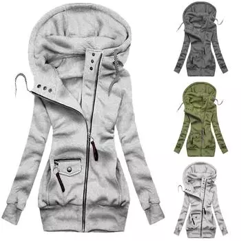 Женская мода плюс размер пуловер топы с длинными рукавами свободное пальто повседневные куртки L серый