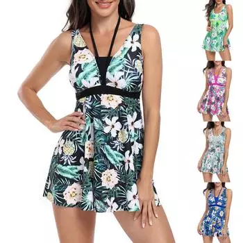 Женская мода плюс размер юбки с вырезом сетчатая юбка раздельный купальник бикини с цветочным принтом L