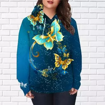Женская мода Подсолнух Бабочка Принт Свободные Толстовки Топы Блузка Свитшот Повседневный Длинный Рукав Пуловер Топы XS жёлтый
