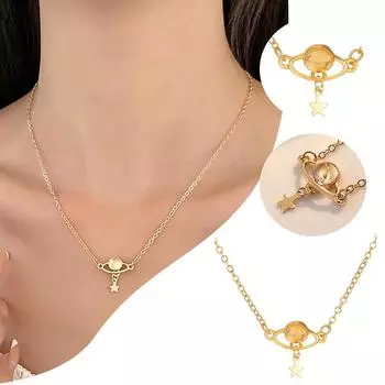 Женская мода, подвеска со звездой, ожерелье с планетой Вселенной, цепочка на ключицу, индивидуальное ожерелье One Size золотой