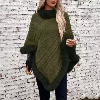 Женская мода полосатая бахрома вязаная шаль накидка накидка по всей длине накидка с шарфом свитер One Size армия зеленый