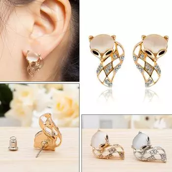 Женская мода полые серьги-гвоздики из лисы для вечеринок и клубов золотистый