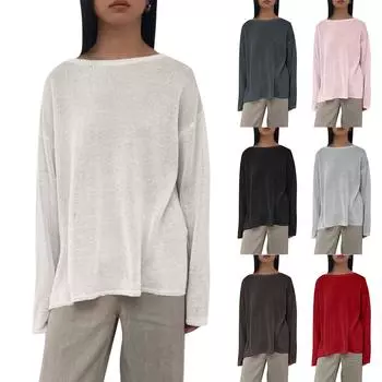 Женская мода полый свитер с длинным рукавом вязаный чехол L белый