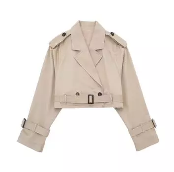 Женская мода пояс укороченный тренч куртка винтажный вырез вырез длинный рукав женский шикарный дамский пальто наряды XS чёрный