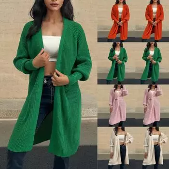 Женская мода пояс вязаный кардиган свитер повседневный свободный свитер куртка M белый
