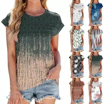 Женская мода повседневная базовая цветочная текстурированная футболка с круглым вырезом и жилеткой L темно-синий