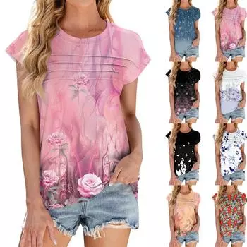 Женская мода повседневная базовая цветочная текстурированная футболка с круглым вырезом и жилеткой S чёрный