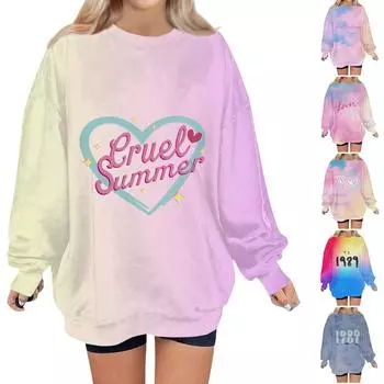 Женская мода, повседневная блузка с длинным рукавом и круглым вырезом, пуловер с принтом