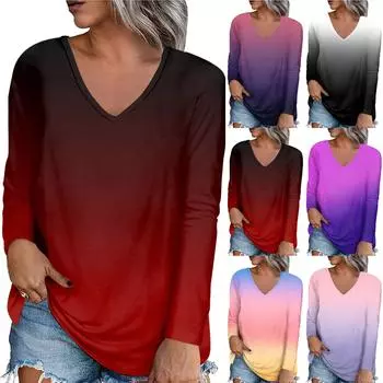 Женская мода повседневная блузка с длинным рукавом и принтом V-образным вырезом L фиолетовый