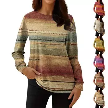 Женская мода, повседневная блузка с длинным рукавом и круглым вырезом, пуловер с принтом XXXL