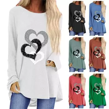 Женская мода, повседневная блузка с длинным рукавом и круглым вырезом, пуловер с принтом L чёрный