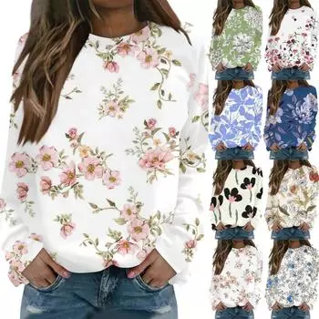 Женская мода повседневная блузка с длинным рукавом и цветочным принтом S фиолетовый