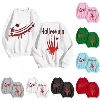 Женская мода повседневная блузка с длинным рукавом и принтом на Хэллоуин с круглым вырезом L чёрный