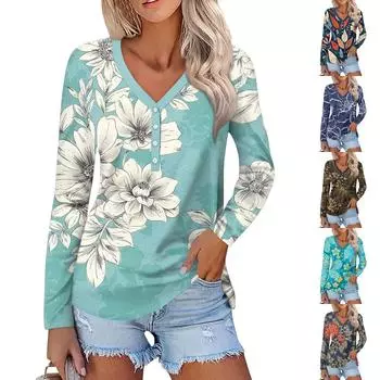 Женская мода повседневная блузка с длинным рукавом и круглым вырезом XL