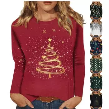 Женская мода, повседневная блузка с длинным рукавом и круглым вырезом, пуловер с принтом XXXXL