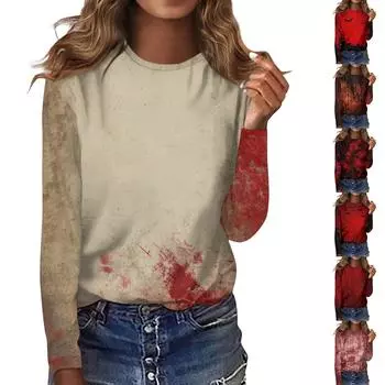 Женская мода, повседневная блузка с длинным рукавом и принтом на Хэллоуин, пуловер с круглым вырезом XXXL