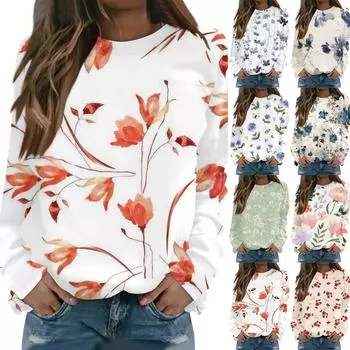 Женская мода повседневная блузка с длинным рукавом и цветочным принтом S