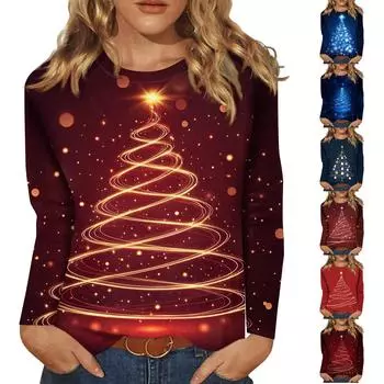 Женская мода, повседневная блузка с длинным рукавом и круглым вырезом, пуловер с принтом M