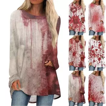 Женская мода, повседневная блузка с длинным рукавом и круглым вырезом на Хэллоуин, пуловер с круглым вырезом L чёрный