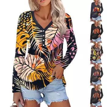 Женская мода повседневная блузка с длинным рукавом и круглым вырезом L красный