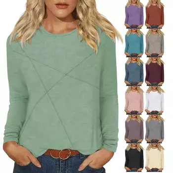 Женская мода, повседневная блузка с длинным рукавом и круглым вырезом, пуловер с принтом L бежевый