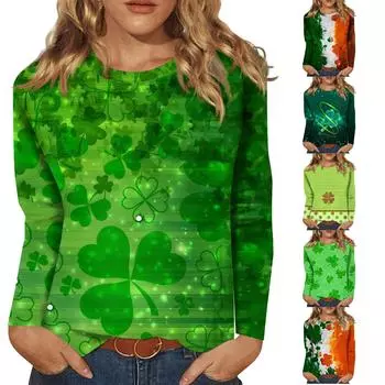 Женская мода, повседневная блузка с длинным рукавом и круглым вырезом, пуловер с принтом XXL
