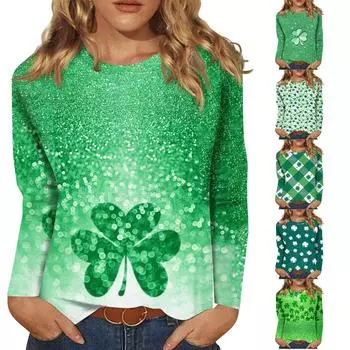 Женская мода, повседневная блузка с длинным рукавом и круглым вырезом, пуловер с принтом XXL