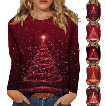 Женская мода, повседневная блузка с длинным рукавом и круглым вырезом, пуловер с принтом L