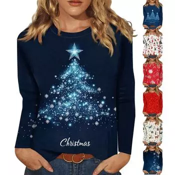 Женская мода, повседневная блузка с длинным рукавом и круглым вырезом, пуловер с принтом XL бежевый