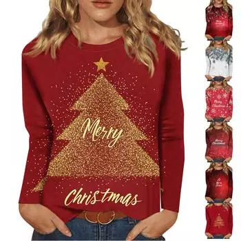 Женская мода, повседневная блузка с длинным рукавом и круглым вырезом, пуловер с принтом XXXL