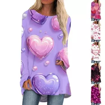 Женская мода повседневная блузка с длинным рукавом и принтом «Любовь ко Дню святого Валентина», круглый вырез, пуловер XXXL чёрный