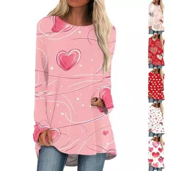 Женская мода повседневная блузка с длинным рукавом и принтом «Любовь ко Дню святого Валентина», круглый вырез, пуловер L